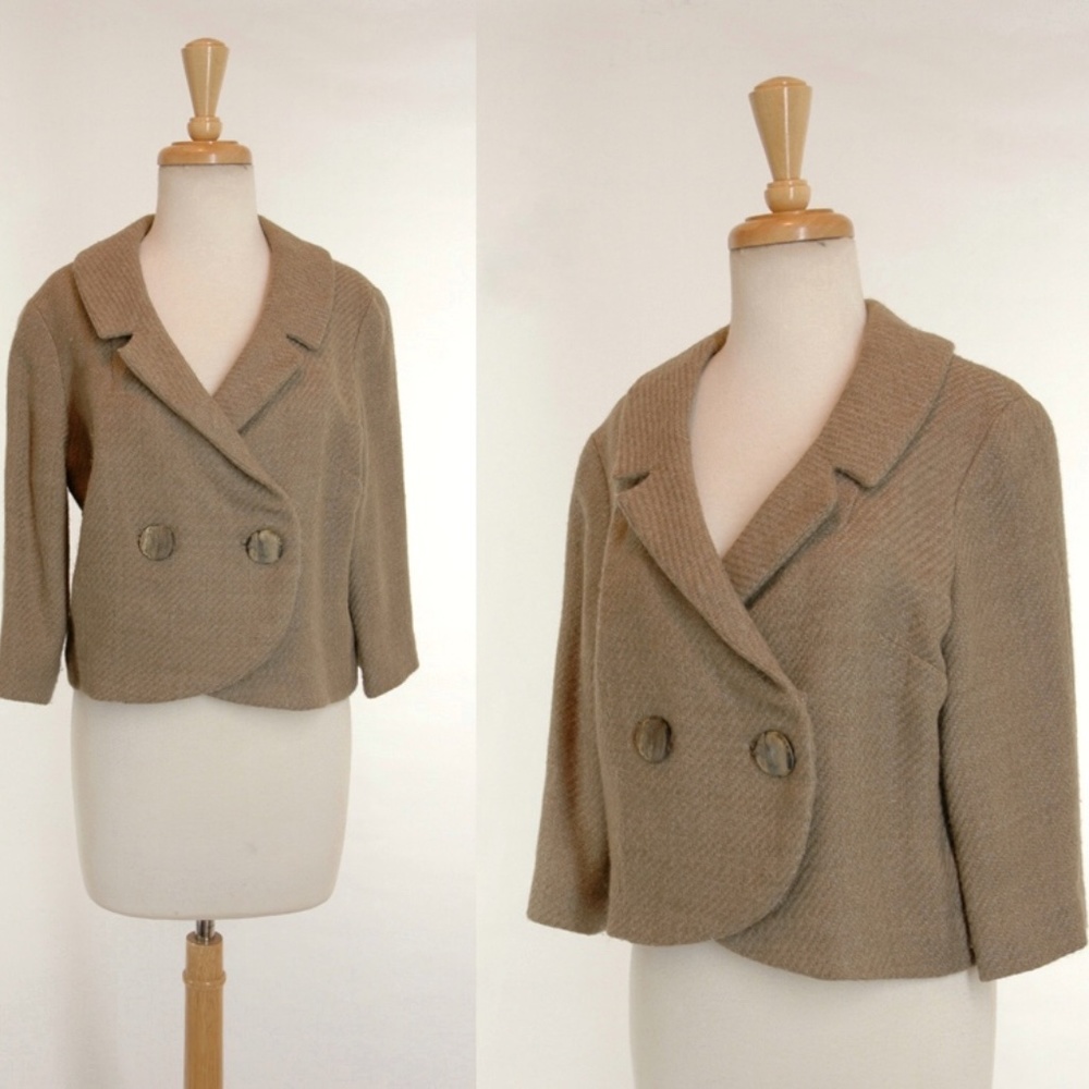 60s Vintage Gray Wool Cropped Blazer Jacket Medium